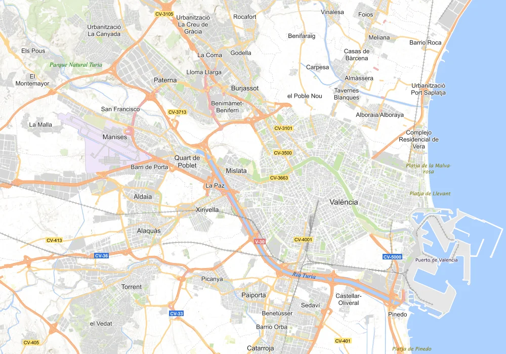 Mapa real de Valencia, Paterna, Torrent y Alboraya para explicar la captación de clientes de una distribuidora de alimentación